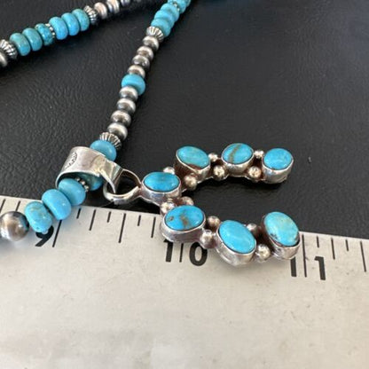Men's Blue Turquoise Naja Pendant Necklace | Navajo Pearls | Sterling Silver | 16038