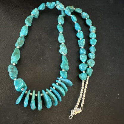 Navajo Blue Kingman Nugget Turquoise Necklace | Sterling Silver | 22" | Authentic Native American Handmade | 15534