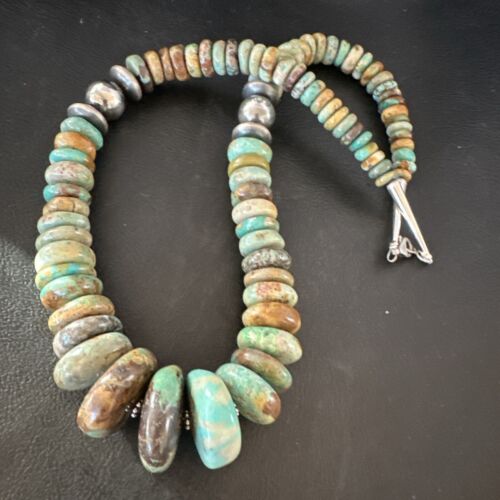Navajo Green Turquoise Graduated Necklace | Sterling Silver Pearls | Authentic Native American | 21" | 17004