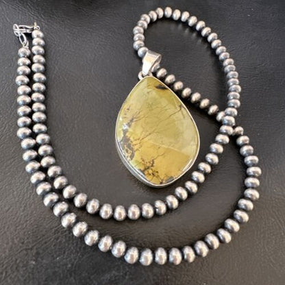 Men's Navajo Green Turquoise Pendant Necklace | Sterling Silver | Authentic Native American Handmade | 16276