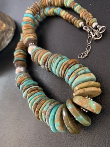 Authentic Navajo Sterling Silver Necklace | Blue-Green Turquoise | Southwestern Style | 18" | 1501