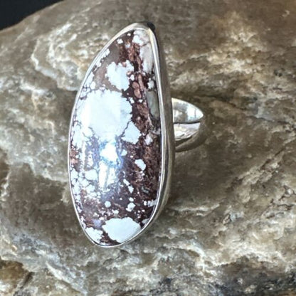 Women's Wild Horse Turquoise Ring | Navajo Sterling Silver | Sz 7 Adjustable | Authentic Native American Handmade | 15550