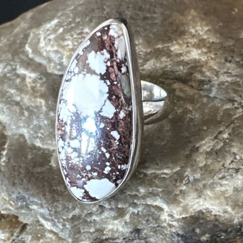 Women's Wild Horse Turquoise Ring | Navajo Sterling Silver | Sz 7 Adjustable | Authentic Native American Handmade | 15550