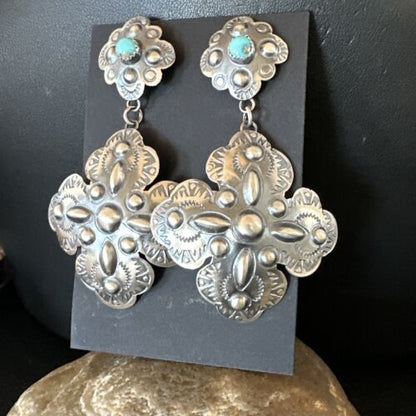 Navajo Stamped Sterling Silver Earrings Set | Handmade | 2.75" | Authentic Native American | 16342