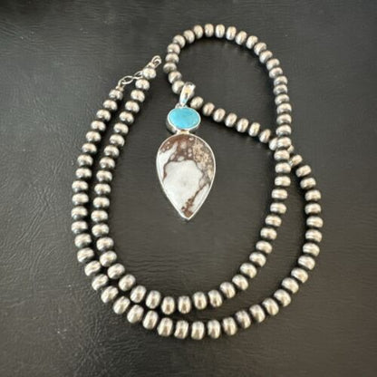 Navajo Wild Horse | Blue Kingman Turquoise Necklace | Sterling Silver | SW Pendant | 17317
