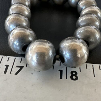 Navajo Pearls Beaded Stretch Bracelet | 12mm Sterling Silver | 7" | Authentic Native American Handmade | 15819