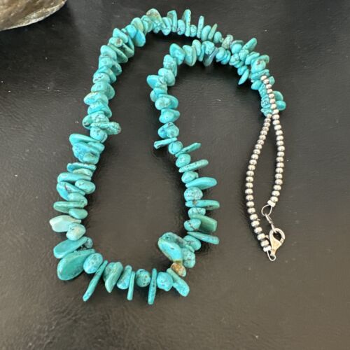 Navajo Blue Nugget Turquoise Bead Necklace | Sterling Silver Pearls | 20" | Authentic Native American Handmade | 16520
