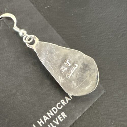 Navajo Orange Spiny Oyster Dangle Earrings | Sterling Silver | Authentic Native American Handmade | 17264