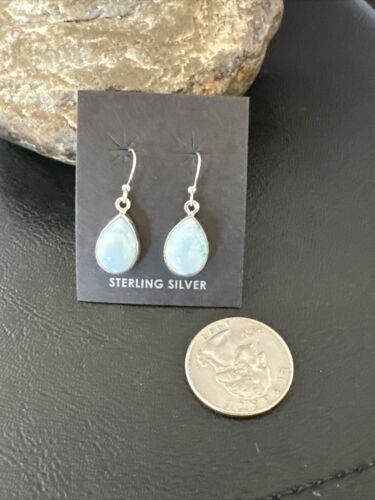 Navajo Blue Larimar Dangle Earrings | Sterling Silver | Authentic Native American Handmade | 17292
