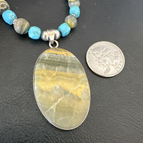 Men's BumbleBee Jasper Pendant Necklace | Navajo Pearls | Sterling Silver | Authentic Native American Handmade | 16878