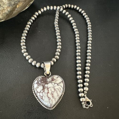 Navajo Wild Horse Heart Pendant Necklace | Sterling Silver | Authentic Native American Handmade | 16367