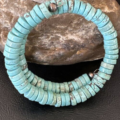 Navajo Turquoise Heishi Bracelet | Stainless Steel Memory Wire | Authentic Native American Handmade | 17610