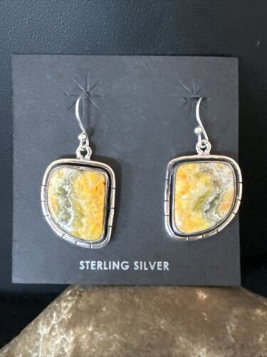 Navajo Bumblebee Jasper Earrings | Sterling Silver | Authentic Native American Handmade | 15834
