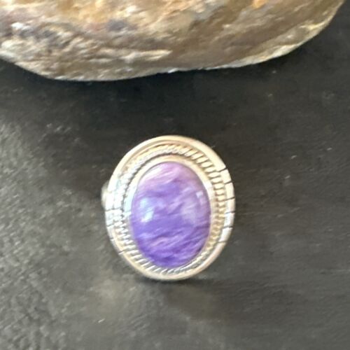 Navajo Purple Charoite Oval Ring | Sterling Silver | Sz 8 | Authentic Native American Handmade | 15541