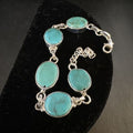 Navajo Blue Turquoise Link Bracelet | Sterling Silver | 8" | Authentic Native American Handmade | 15470