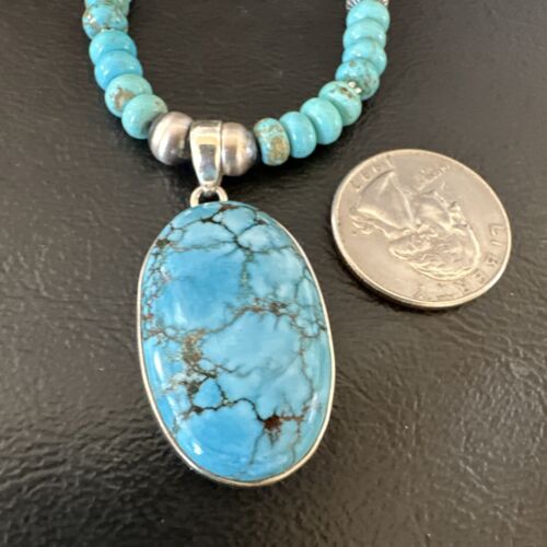 Men's Blue Spiderweb Turquoise Pendant Necklace | Navajo Sterling Silver | Authentic Native American Handmade | 16651