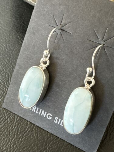 Navajo Blue Larimar Dangle Earrings | Sterling Silver | Authentic Native American Handmade | 17296 - Masha USA