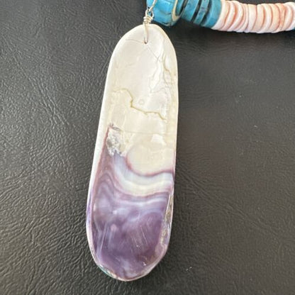 Santo Domingo Turquoise Spiny Oyster Inlay Pendant Necklace | Sterling Silver | 22" | 17437