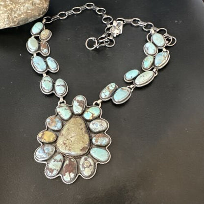 Navajo Blue Golden Hills Turquoise Lariat Necklace Pendant | Sterling Silver | Native American Handmade | 16182