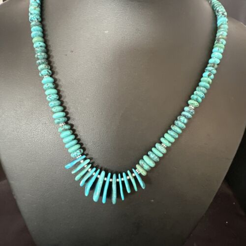Men's Navajo Blue Turquoise Necklace | Sterling Silver | 22" | Authentic Native American Handmade | 15769