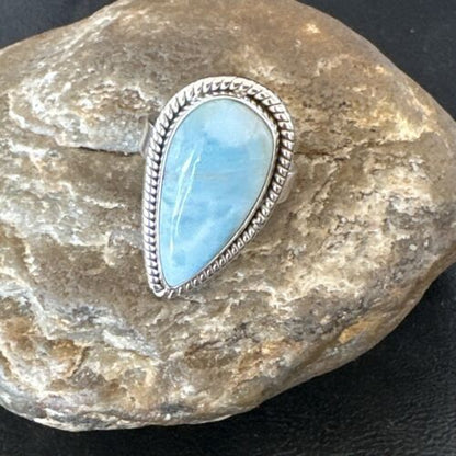 Navajo Blue Larimar Ring | Sterling Silver | Sz 10 | Authentic Native American Handmade | 16598