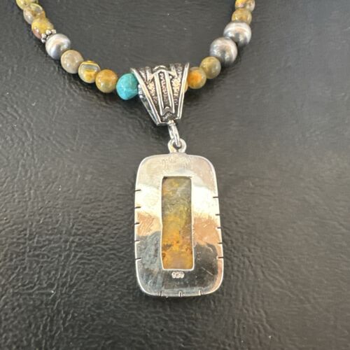 Men's BumbleBee Jasper Pendant Necklace | Navajo Pearls | Sterling Silver | Authentic Native American Handmade | 16880 - Masha USA