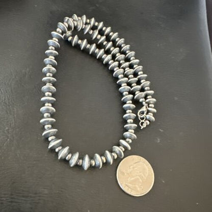 Navajo Pearl Sterling Silver Saucer Bead Necklace | Hand Strung 8mm | 19" | 17436