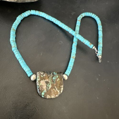 Navajo SpiderWeb Turquoise Heishi Pearls Necklace | Sterling Silver | 20" | Authentic Native American Handmade | 17095