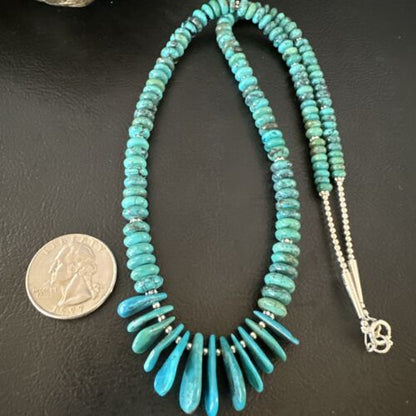 Men's Navajo Blue Turquoise Necklace | Sterling Silver | 20" | Authentic Native American Handmade | 15770