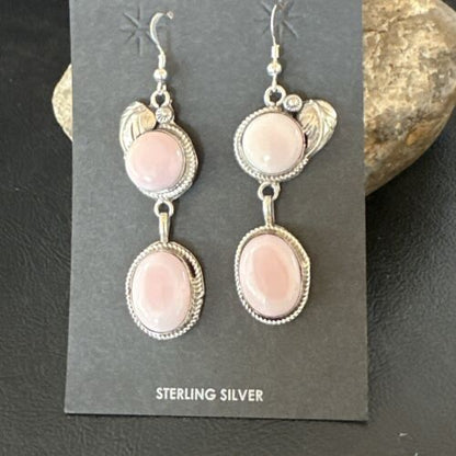 Navajo Pink Conch Shell Dangle Earrings | Sterling Silver | Authentic Native American Handmade | 17195