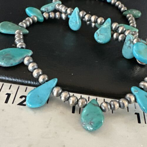 Navajo Pearls Sterling Silver Blue Turquoise Teardrop Bracelet | 2-Strand | 8" | 15246