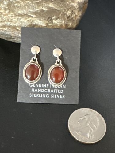 Navajo Burgundy Carnelian Dangle Earrings | Sterling Silver | Authentic Native American Handmade | 14925