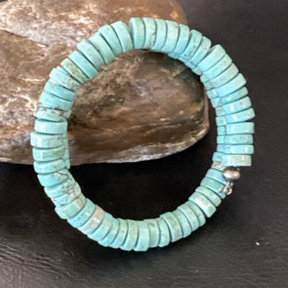 Navajo Turquoise Heishi Bracelet | Stainless Steel Memory Wire | Authentic Native American Handmade | 17610