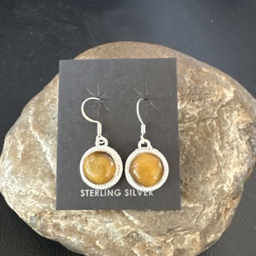 Southwestern Navajo Coffee Tiger's Eye Dangle Earrings | Sterling Silver | Authentic Native American Handmade | 16964
