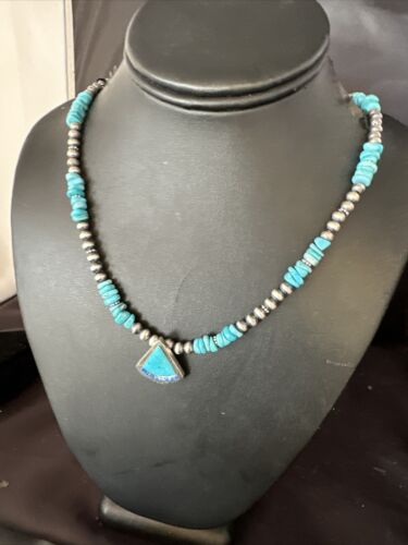 Navajo Kingman Turquoise Pendant Necklace | Sterling Silver | Native American Handmade | 14832