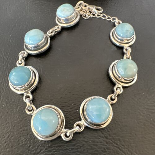 Navajo Blue Larimar Link Bracelet | Sterling Silver | 8" | Authentic Native American Handmade | 16077