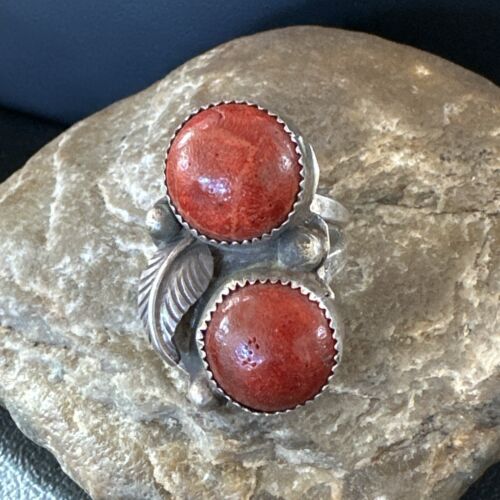Navajo Apple Coral Sponge Multi-Stone Ring | Authentic Native American Sterling Silver | Multi-Stone | Sz 9 | 16890