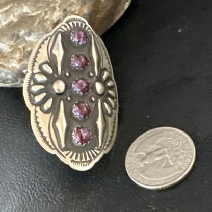 Navajo Purple Spiny Oyster Multi-Stone Ring | Authentic Native American Sterling Silver | Multi-Stone | Sz 8.5 | 15052