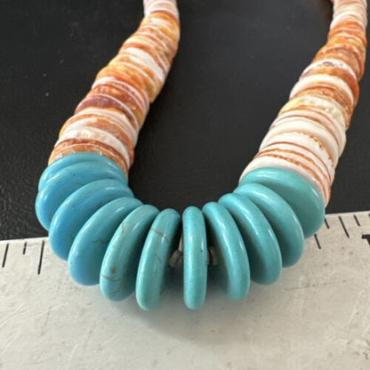 Navajo Sterling Silver Blue Turquoise & Spiny Oyster Graduated Necklace | Authentic Native American | 20" | 16903