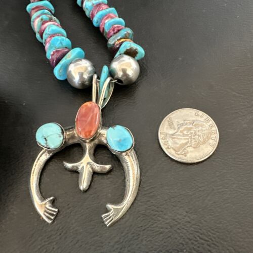 Navajo Men's Turquoise Purple Spiny Naja Pendant Necklace | Sterling Silver | 16967