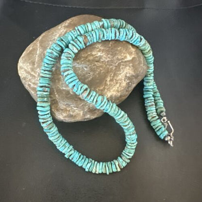 Navajo Blue Turquoise Bead Necklace | 8mm Sterling Silver | 22" | Authentic Native American Handmade | 17581
