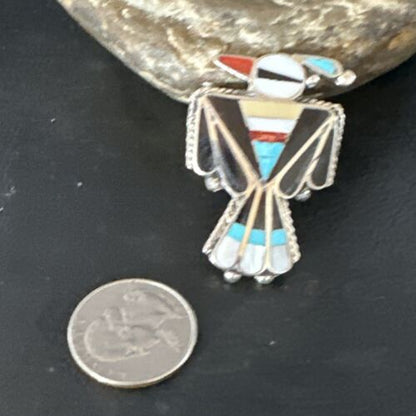 Zuni Turquoise Onyx Peyote Bird Inlay Ring | Sterling Silver | Sz 8 | 15391