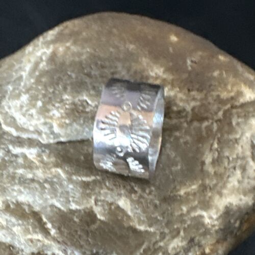 Men's Wide Band Navajo Stamped Ring | Sterling Silver | Sz 9.5 | Authentic Native American Handmade | 14982