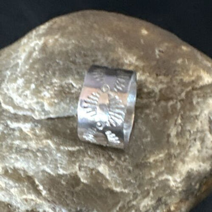 Men's Wide Band Navajo Stamped Ring | Sterling Silver | Sz 9.5 | Authentic Native American Handmade | 14982