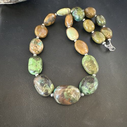 Navajo Green Turquoise Chunky Necklace | Sterling Silver | Graduated 20" | Authentic Native American | 15201