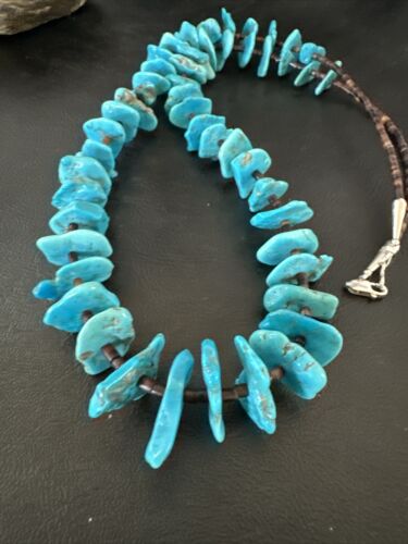 Navajo Kingman Turquoise Shell Heishi Bead Necklace | Sterling Silver | 28" | Authentic Native American Handmade | 17450