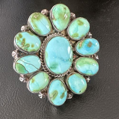 Navajo Green Sonoran Gold Turquoise Cluster Ring | Authentic Native American Sterling Silver | Multi- Stone| Sz 11 | 16033