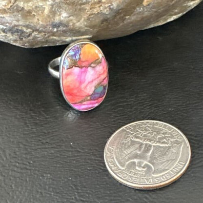 Navajo Turquoise Spiny Oyster Ring | Sterling Silver | Sz 8 | Authentic Native American Handmade | 16611