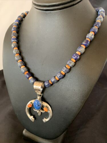 Navajo Blue Lapis Spiny Oyster Naja Pendant | Sterling Silver | Authentic Native American Handmade | 11491