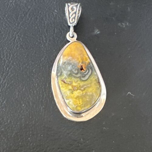 Navajo Bumblebee Jasper Pendant Necklace | Sterling Silver | Authentic Native American Handmade | 15968